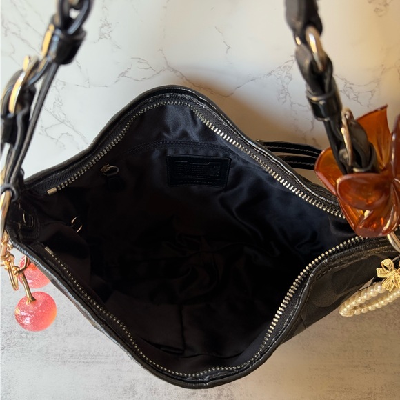 Black Coach Hobo Canvas Signature Shoulder Bag